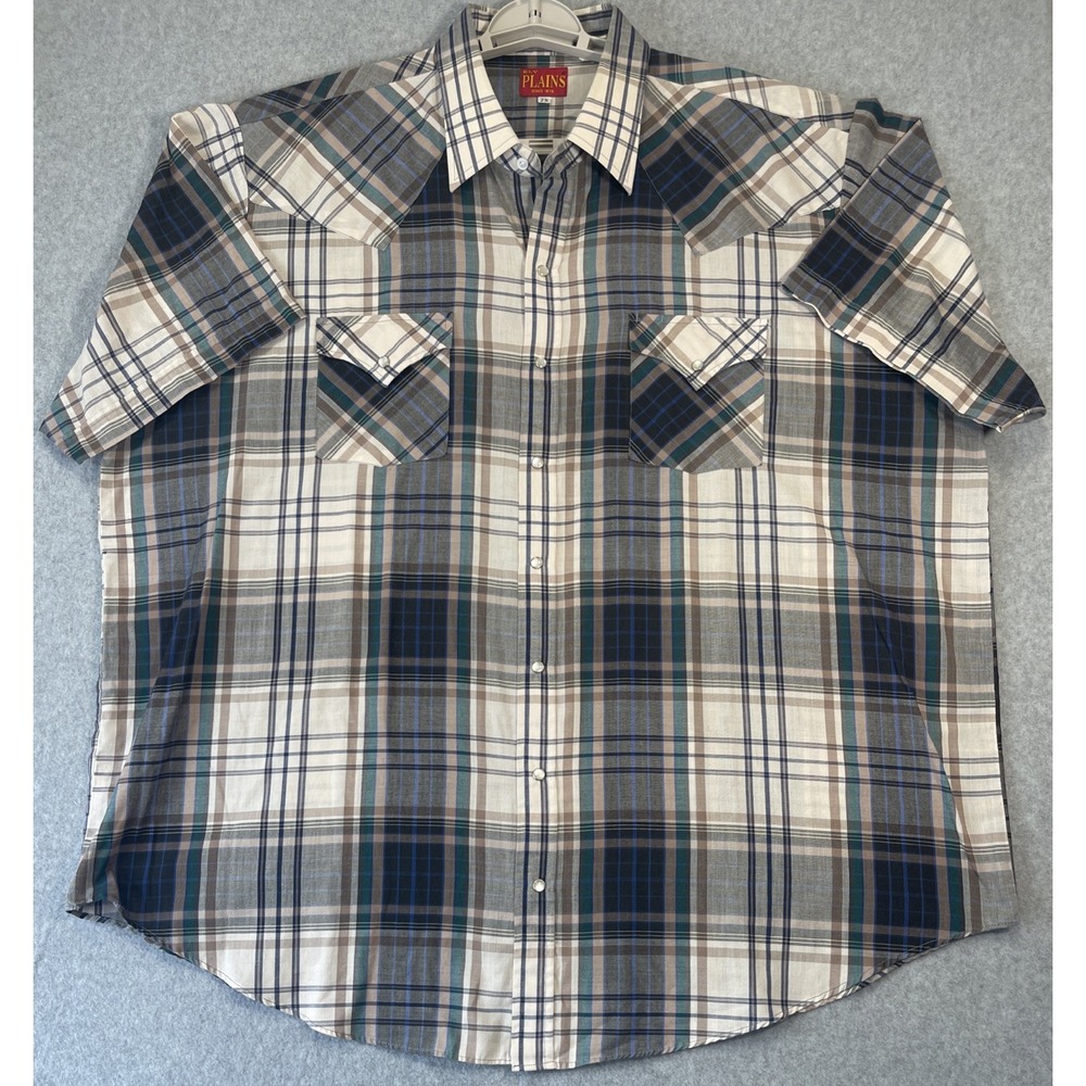 Ely Plains Big Man Short Sleeve Mens 2XL Pearl Snap Western Shirt Plaid